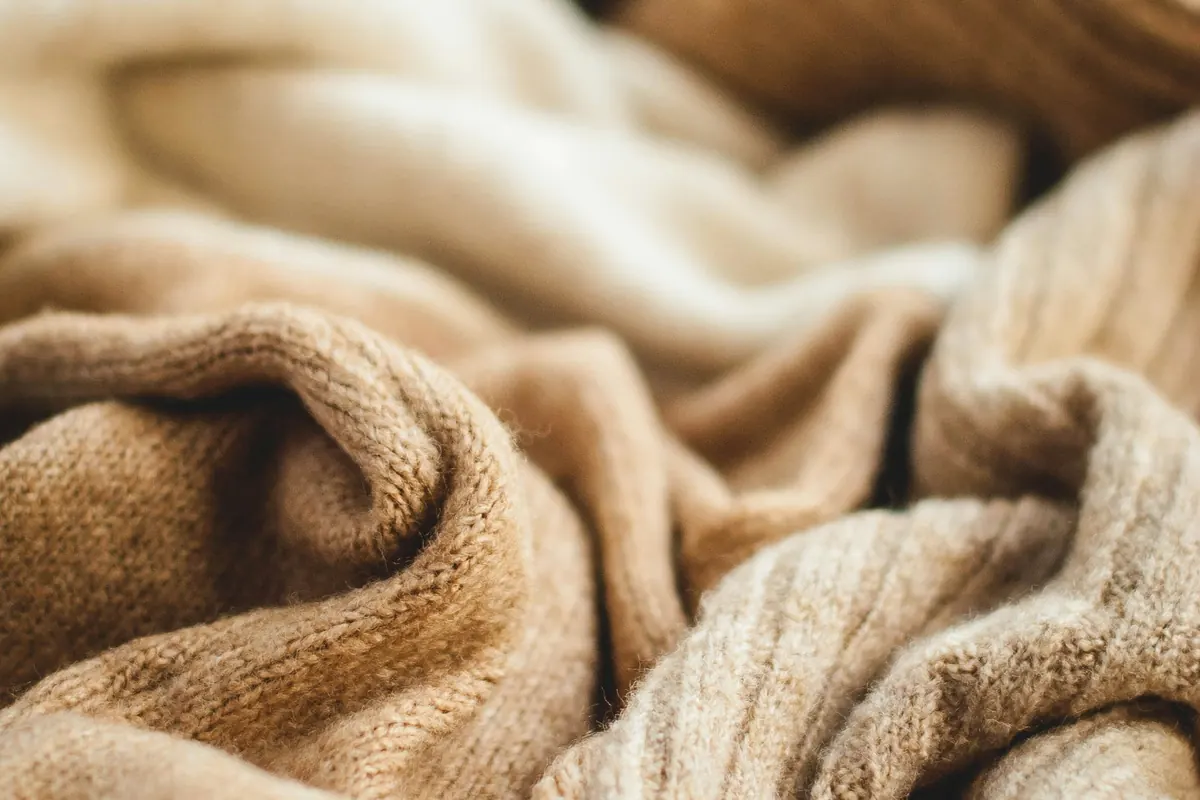 Close-up of soft, folded knitted wool